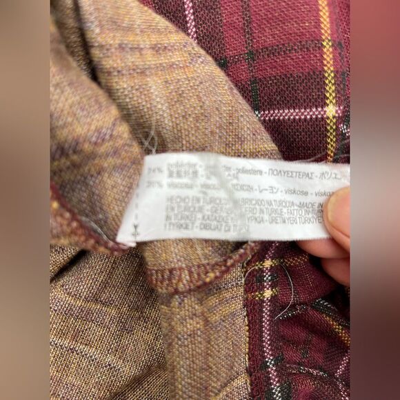 Zara W/B oversized maroon/yellow/black squares short-sleeved thick blouse, Small - Picture 7 of 8